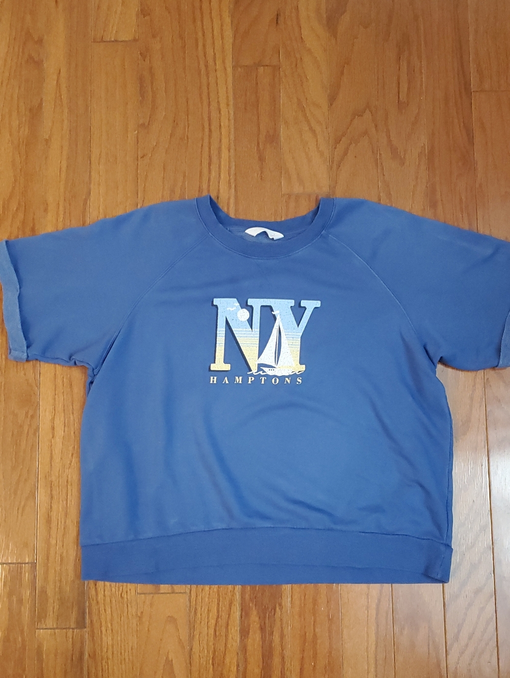 LC Lauren Conrad NY Hamptons Short Sleeve Sweatshirt size Large Preppy Coastal ♥